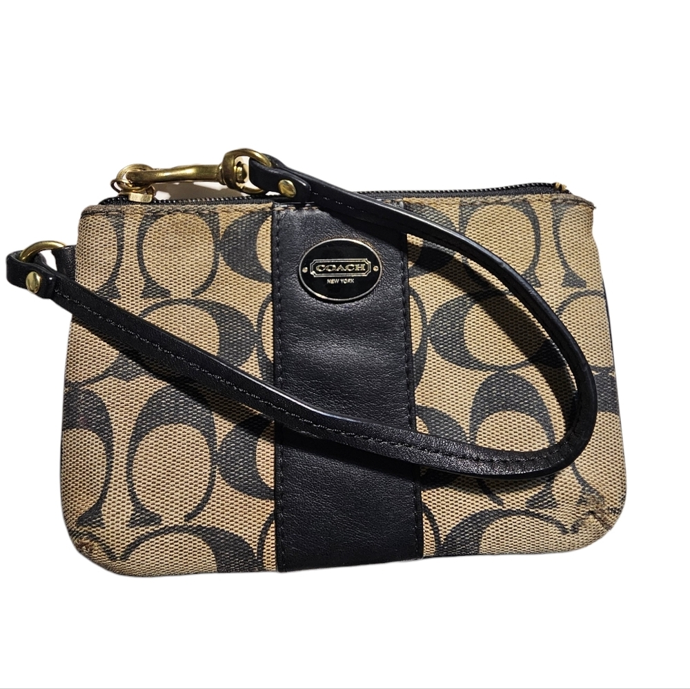 Vintage Coach Signature C Small Zip Wristlet Khaki & Black